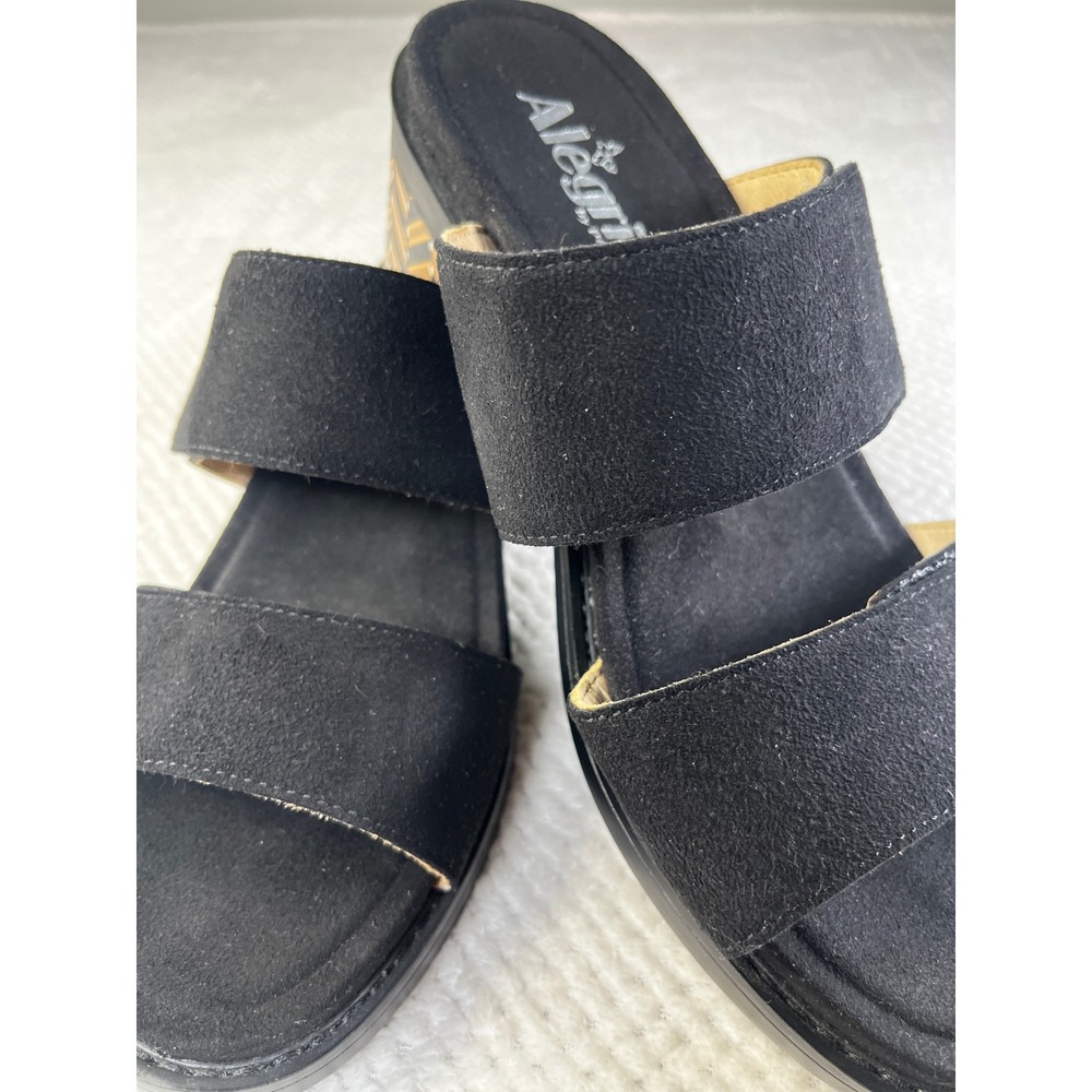 Alegria by PG Lite Tia Black Chevron Block Heel Slide Sandals Womens 37/7 New